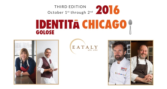 I protagonisti della terza edizione di Identità Chicago: da sinistra a destra Sarah Grueneberg e Giancarlo Perbellini, Carlo Cracco e Michael Tusk. Al pranzo di domenica 2 ottobre parteciperà anche Rob Wing, Executive Chef di Eataly Chicago. Il pranzo sarà presentato da Lidia Bastianich
