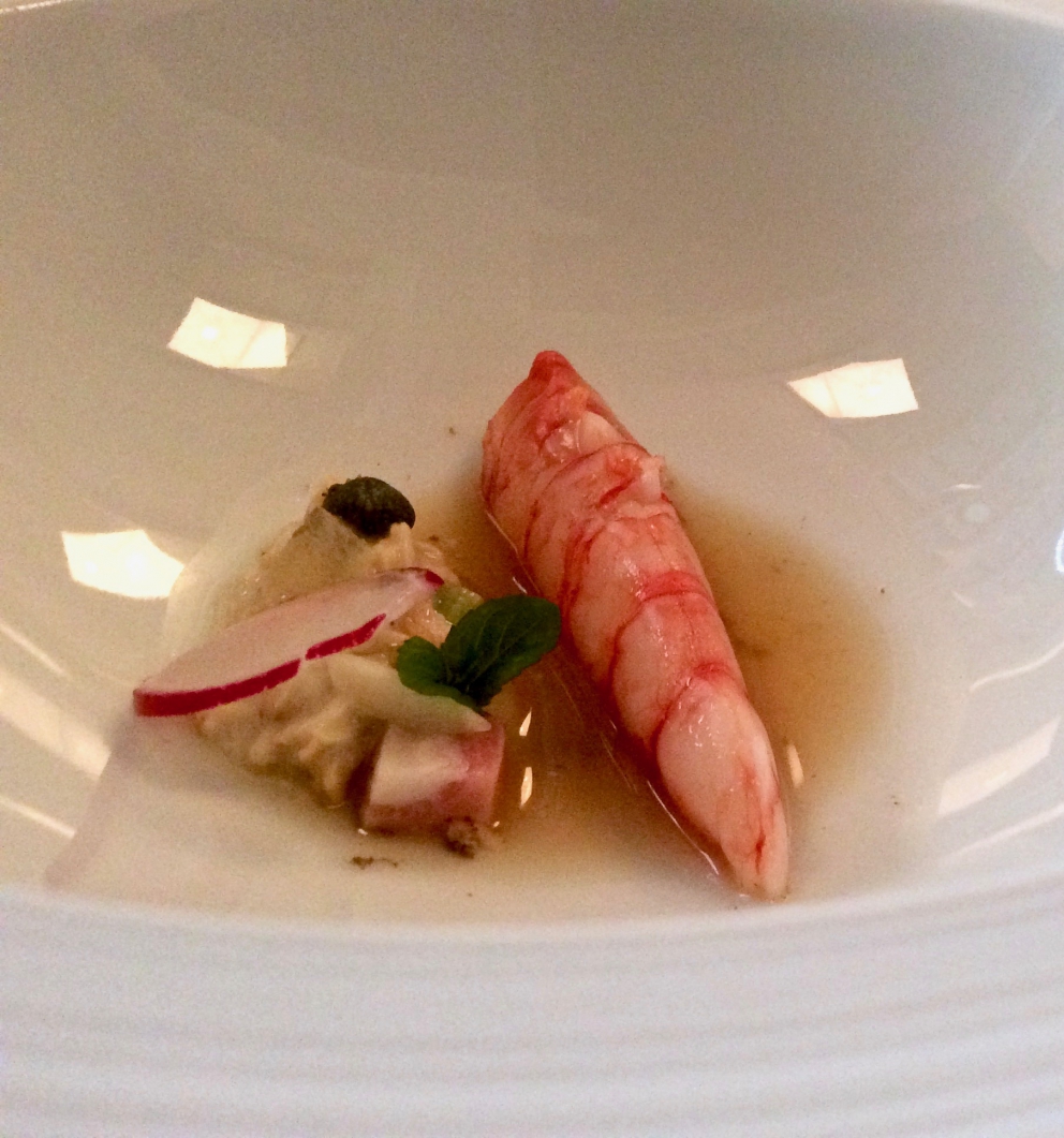 Photogallery






We are very happy to celebrate the highest excellence firmly reached by Anthony Genovese’s Il Pagliaccio. Here are the photos taken during a recent meal, starting from some amuse bouche, that is to say Corn and hazelnut cream and Stockfish and quinoa cannolo 









After the appetizers, there’s the Potato cylinder, beef gelatine, speck, fennel, herring roe and lime and Venere rice taco, Russian salad and tuna mayonnaise 









Dim sum with onion cream, parsley ice cream and porcini broth 









Delicious Oyster with pepper gelatine, powdered buckwheat, lettuce, caramelised watermelon and vermouth granita 






