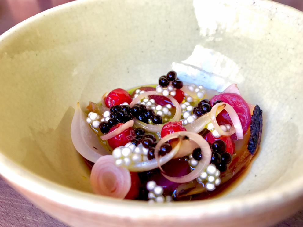 Galleria fotografica






Si inizia con pane da grano 100% Senatore Cappelli, poi crema d'olio evo di Coratina Muraglia e lardo









Gioco di appetizer









Oliva di Cerignola e vermuth, Fragola e Campari









Pancake di patate e lardo affumicato









Bigné al formaggio erborinato, crema di rucola e aceto di vino rosso









Toast di pane alla crema di ricotta forte e garum di sgombro









Ravanello, aceto di fruti rossi, semi di girasole e cumino









Patata e paté di fegato di piccione









Formaggio fresco di capra






