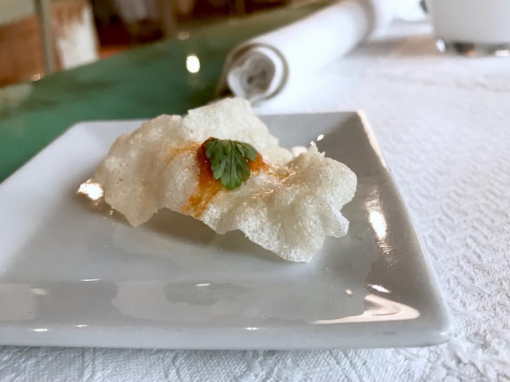 Photogallery






Calamari tagliatelle, potato mousse, seaweeds and wild asparagus. A rigorous, well focused dish: an excellent start









Arancina, lemon, ginger, onion jam 






