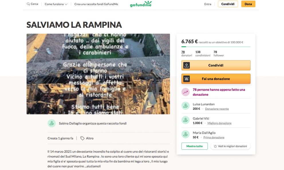 Raccolta fondi per aiutare La Rampina devastata da un incendio. Danni ingenti «ma vogliamo ripartire»