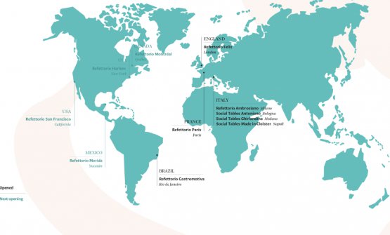 La mappa dei Refettori e delle Social Table di Food For Soul nel mondo