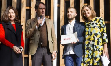 Il miglior cestino del pane: Berardino Como, Reale, Castel di Sangro (L'Aquila) e Spazio, Rivisondoli (Aq), Roma e Milano, premiato da Piero Gabrieli e Chiara Quaglia di Molino Quaglia