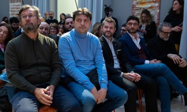 Carlo Cracco, Alberto Gipponi, Enrico Bartolini, Andrea Aprea, Massimo Bottura on Wednesday morning at the Hub of Identità Golose Milano at the preview of the Identità Milano congress, which will take place from 28th to 30th January 2023 at MiCo in Via Gattamelata (photo Brambilla/Serrani)
