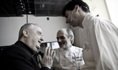 Aimo Moroni, Corrado Assenza e Massimiliano Alajmo. Tre pilastri della giornata di apertura di Identità Milano (foto Alessandro Castiglioni)