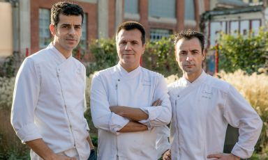Left to right: Mateu Casañas, Oriol Castro and Eduard Xatruch, the three chefs of Disfrutar in Barcelona
