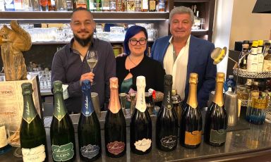 Andrea, Alice e Loris Biatta alla presentazione delle nuove etichette de Le Marchesine al ristorante L'Alchimia di Milano
