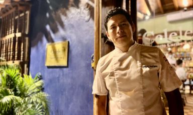 Jaime David Rodriguez Camacho, chef and patron at restaurant Celele, the main signature cuisine restaurant in Cartagena de Indias, Caribbean Islands, Colombia
