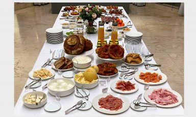 Il ricco buffet di colazione all'Italiana preparato da Giancarlo Perbellini, in collaborazione con 1895 Coffee Designers by Lavazza, domenica 15 gennaio 2023
