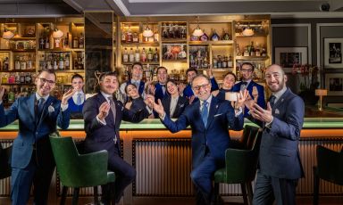 The staff of Donovan Bar at Brown's Hotel, Mayfair, London
