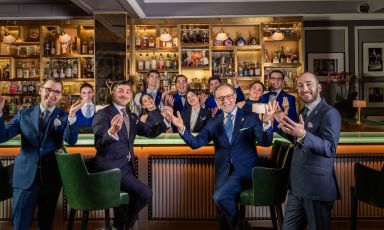 The staff of Donovan Bar at Brown's Hotel, Mayfair, London
