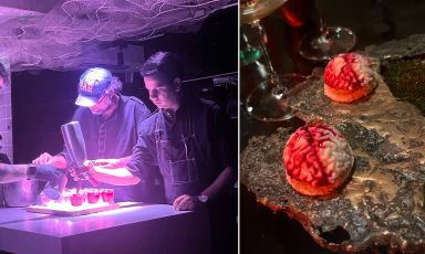 Gaggan Anand e rat's brain, cervelli di topo (finti, naturalmente), uno dei 22 assaggi del menu degustazione unico, ristorante omonimo
