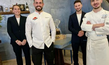 La brigata del ristorante Barbagianni di Colle Val d'Elsa (Siena): Michelle Tedesco, Alessandro Rossi, Valerio di Nuzzo e Lorenzo Neri
