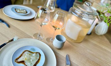 Scoby steak, the kombucha starter, one of the steps in the summer-vegetarian menu at Noma in Copenhagen, Denmark. The establishment, opened in 2003 in the old location in Strandgade 93, has 3 Michelin stars and was the World’s Best in 2010, 2011, 2012, 2014 and 2021
