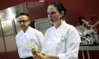 Sara Preceruti, chef at Locanda del Notaio in Pellio Intelvi (Como) was the last speaker during the second day of "Cuochi duepuntozero" (Chefs 2.0), the format created by Identità Golose to highlight ideas, techniques and tools that define contemporary cuisine (photo by Stefania Ciocca)
