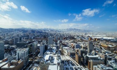 Una veduta aerea, e invernale, di Sapporo

