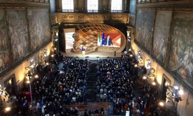 Ieri a Firenze seconda tappa dell'Expo delle Idee, dopo quella milanese del 7 febbraio scorso. Folta la delegazione dei rappresentanti istituzionali a Palazzo Vecchio (nella foto, una panoramica durante l'intervento di Maurtizio Martina, ministro delle Politiche Agricole e Alimentari)