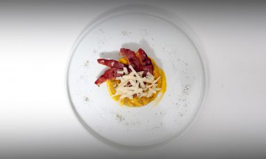 Gnocchi, crema di zucca e speck d'anatra: è l'ultimo dei piatti del mese presentati da East Lombardy nello spazio dedicato all'interno dell'aeroporto di Bergamo Orio al Serio, Winegate 11
