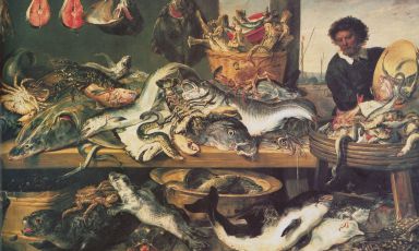 "Il mercato del pesce" di Frans Snyders (1618), uno dei tanti dipinti a tema gastronomico illustrati in "Il gusto di raccontare. Crostacei, pesci, molluschi e frutti mare nei dipinti, sulle tavole e nelle cucine” della studiosa Fabiana Mendia. (Timìa Edizioni), primo di una collana di 8 uscite. Si acquista online a 13 euro. Mercoledì 30 maggio l'autrice interverrà alla Casa del Cinema di Roma, ore 19
