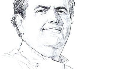 Un disegno raffigurante Gennaro Esposito, classe 1970. È cresciuto con il naso nelle casseruole di mammà. Chef-patron della Torre del Saracino a Vico Equense, due stelle Michelin
