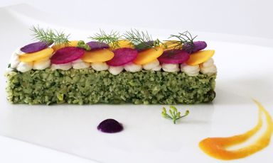 The raw cauliflower "Terrine" with herbs and almond curdle by Daniela Cicioni, a light and full of taste raw-diet solution for New Year’s Day dinner (and after). Photo by Livia Sala
