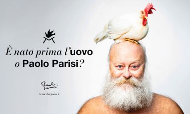 L'immagine del nuovo packaging delle Uova Parisi, protagonista ovviamente è Paolo Parisi. Una provocazione e un gioco firmata Studio Cucù
