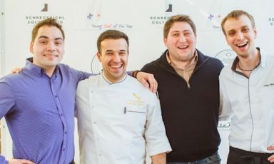 Quattro tra i cuochi più interessanti della scena moscovita: da sinistra, Anatoliy Kazakov (ristorante Bon), Vladimir Muhin (White Rabbit), Dmitry Zotov (Antrekot e altre insegne) e Sergey Berezutskiy (foto Silver Triangle)