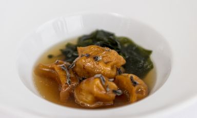 Dim sum de Berghem: uno dei piatti - e tra i più interessanti - di El Ganassin a Milano, cucina lombarda con tocco asiatico, chef Bruno Manganaro
