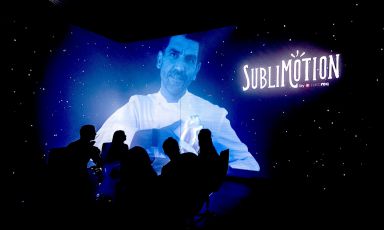 Paco Roncero appears on the multimedia walls of Sublimotion, the restaurant in Ibiza inside the Hard Rock Hotel
