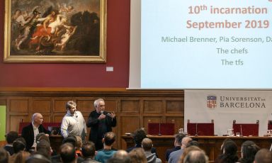 Un momento del primo Science & Cooking World Congress, a Barcellona nel 2019. Microfono a Ferran Adrià

