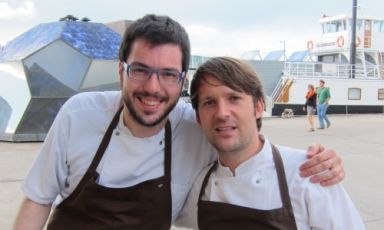 Fabrizio Ferrari, born in 1980, chef and patron at the Porticciolo 84 in Lecco, portrayed in Copenhagen with René Redzepi during his two weeks’ experience at Noma, in January 2010