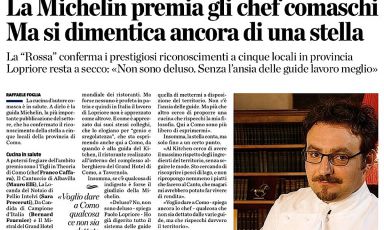 L'intervista a tutta pagina rilasciata giovedì scorso dal cuoco Paolo Lopriore, del ristoranteKitchen di Como, al giornalista della Provincia di Como (e di Identità Golose) Raffaele Foglia. Per il cuoco ex Canto a Siena, nessuna stella nell'edizione Michelin Italia 2015. E come lui, altri che l'avrebbero meritata