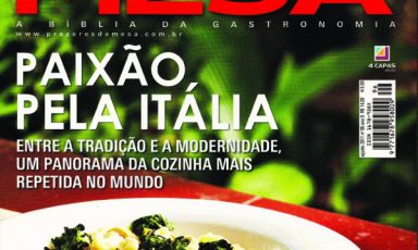 la copertina del numero di agosto della rivista Prazeres da mesa, un numero quasi per intero dedicato alla cucina italiana grazie ai servizi di Leticia Rocha e Luciana Bianchi