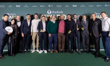 Paolo Marchi, Almir Ambeskovic e Claudio Ceroni con i finalisti dei TheFork Awards by Identità Golose 2022
