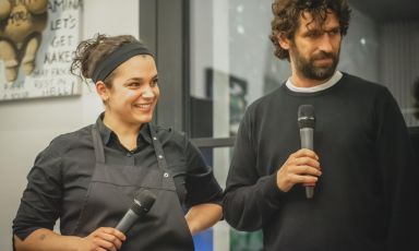 Arianna Consiglio, catanese, 27 anni e Matias Perdomo, uruguaiano, 43, chef e ideatore del format di Exit Pastificio, via Orti 24, Milano
