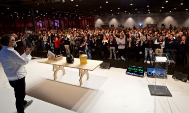 Massimo Bottura on the stage of the Auditorium at Identità Golose 2015
