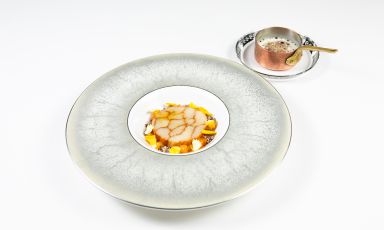 Merluzzo di coffa, zucca, mozzarella di bufala e aceto affumicato: la ricetta dell'autunno di Domenico Stile
