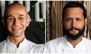 Riccardo Camanini (Lido 84 - Gardone Riviera, Brescia) e Jaime Pesaque (Mayta, Lima), protagonisti di una cena a 4 mani da Identità Golose Milano, martedì 17 ottobre (180 euro, 18 portate). Posti a disposizione limitati, orario unico di prenotazione ore 20, prenotazioni su piattaforma TheFork
