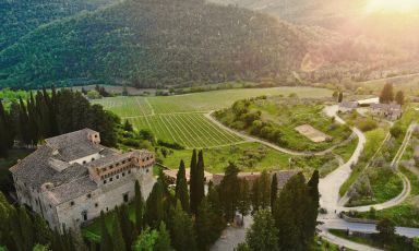 La magnifica vista sulla tenuta del Castello del Trebbio
