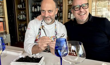 Moreno Cedroni e Paolo Brunelli in attesa del pranzo all'insegna di Identità di gelato sabato 17 febbraio alla Madonnina del Pescatore
