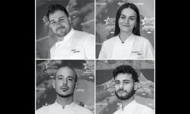 Gli autori della cena a più mani di martedì 15 aprile in via Romagnosi: da sinistra in alto in senso orario: Matteo Metullio ,  Josefina Zojza ,  Lorenzo Manosperti e  Alessio Magistro
