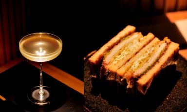 Tra le specialità di Sentaku Izakaya, insegna di mixology e cucina nipponica a Bologna, il cocktail Nippo's Champagne e un vero must, il Katsu sando, il classico pane in cassetta farcito con cotoletta di maiale
