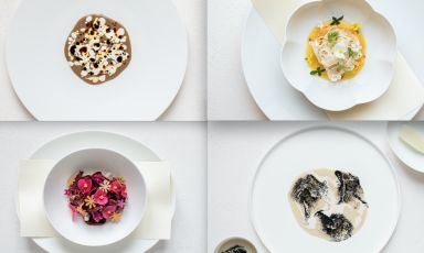 Alcuni piatti del menu imminente "Seasonal Things", ristorante Piazza Duomo di Alba, 3 stelle Michelin e 19° nella World's 50Best 2022 (foto Letizia Cigliutti)

