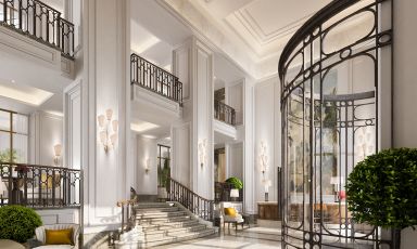 La magnifica entrata del nuovo Corinthia Rome, in&nbsp;Piazza del Parlamento 18 a Roma
