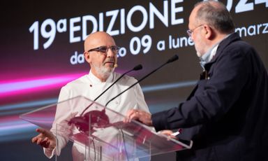 Franco Pepe con Paolo Marchi, sul palco di Identità Milano 2024. Tutte le foto sono di Brambilla-Serrani
