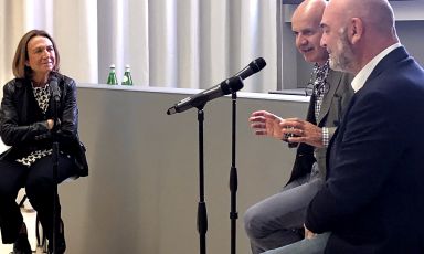 Livia Peraldo Matton a Identit&agrave; Golose Milano per il debutto di&nbsp;Fab Food Conversations, insieme a&nbsp;Tiziano Vudafieri&nbsp;e&nbsp;Claudio Saverino

