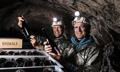 Wolfgang Klotz e Willi Stürz nella miniera di Monteneve con l'Epokale
