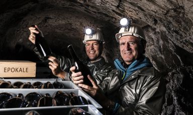 Wolfgang Klotz e Willi Stürz nella miniera di Monteneve con l'Epokale
