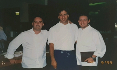 A historic photo, with a young Davide Oldani, in the middle, and Ferran and Albert Adrià. No doubt about the date: it's in the right corner at the bottom - 29th September 1999

