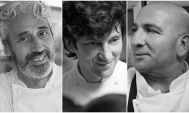 I tre protagonisti della prima serata milanese di Fish&Chef: Leandro Luppi, Massimo Fezzardi, Carmelo Di Novo
